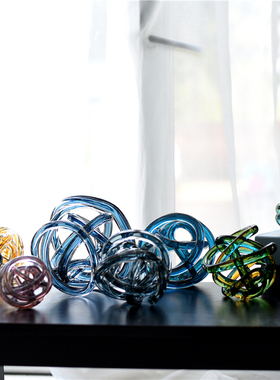 原单尾货彩色麻团创意琉璃摆件酒B店客厅艺术抽象玻璃装饰乔迁礼