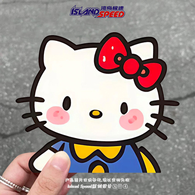 HelloKitty萌趣汽车贴纸可爱蝴蝶结装饰电动车窗户防水防晒贴花