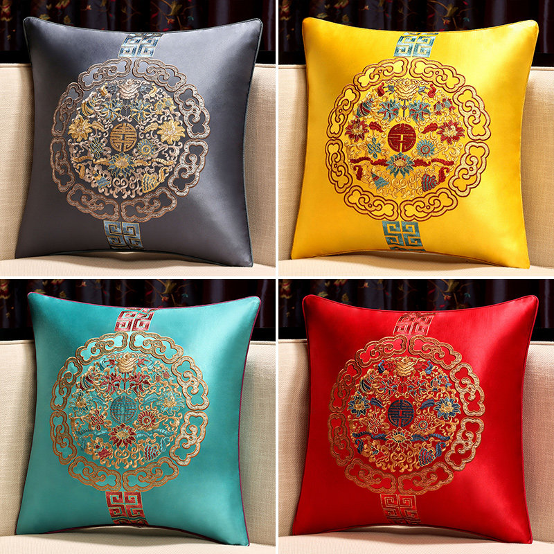 中式抱枕红木沙发靠垫腰枕中国风刺绣枕套床头大靠背客厅靠枕结婚