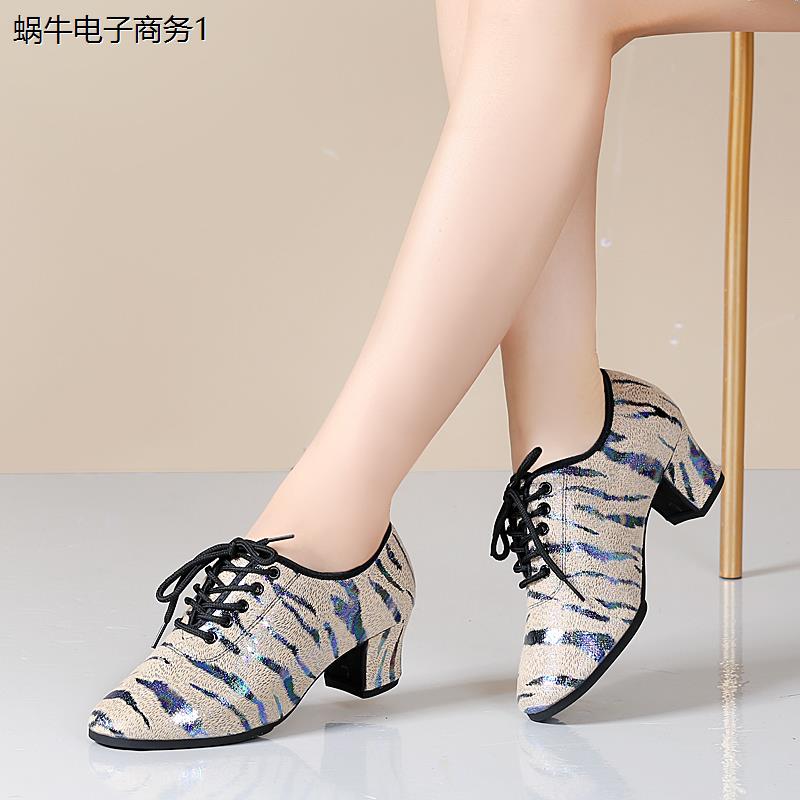 豹纹新款拉丁舞鞋女中高