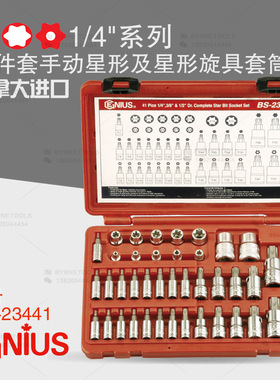 天赋GENIUS进口工具1/4系列41件套手动星形及旋具套筒组BS-23441