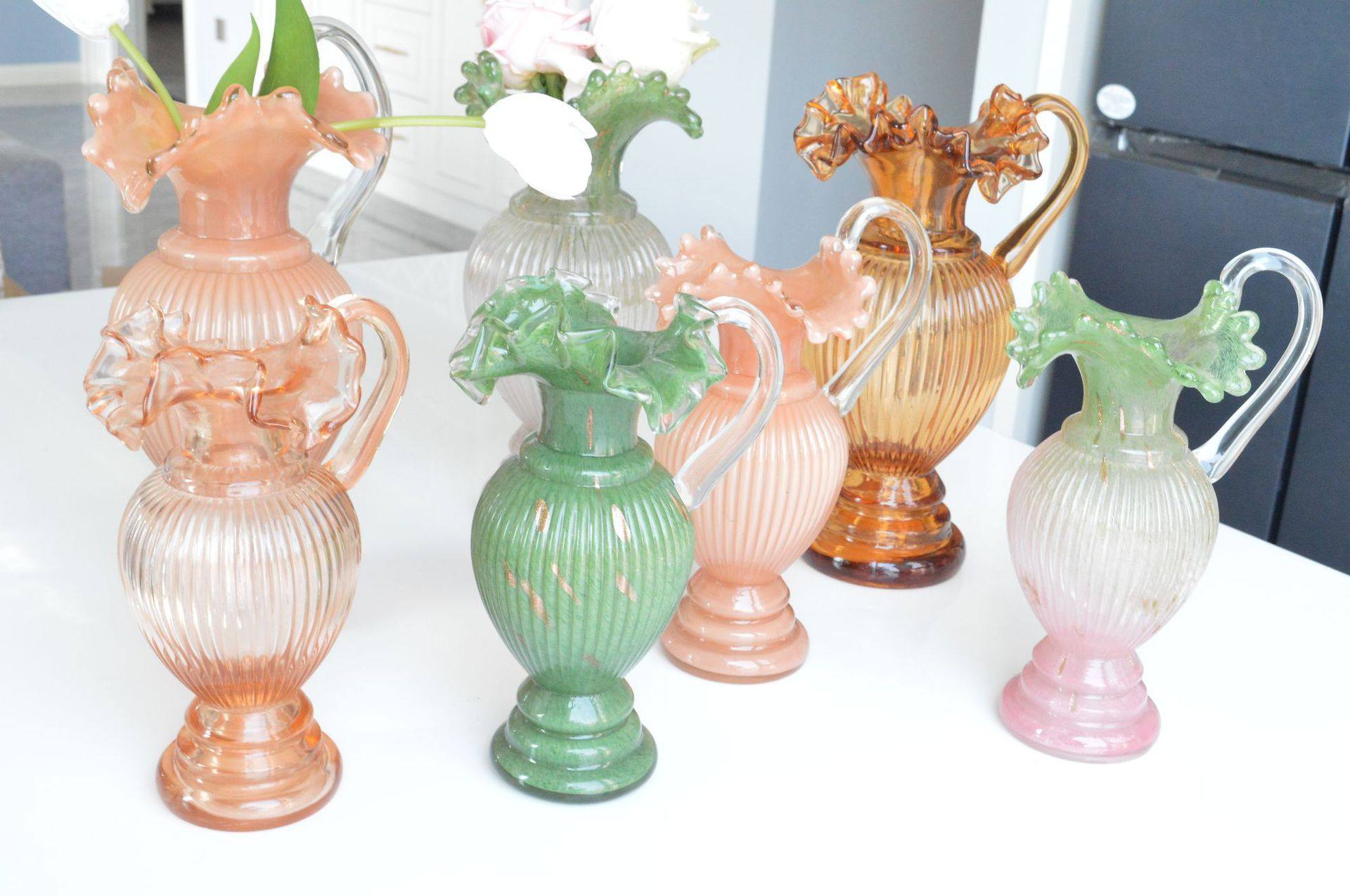 简约波浪口芬顿洒金粉绿花边口花瓶水培花器花瓶插花装饰摆件品,模玩/动漫/周边/娃圈三坑/桌游,文化/体育周边,淘宝优惠券,粉丝福利购,淘宝优惠卷