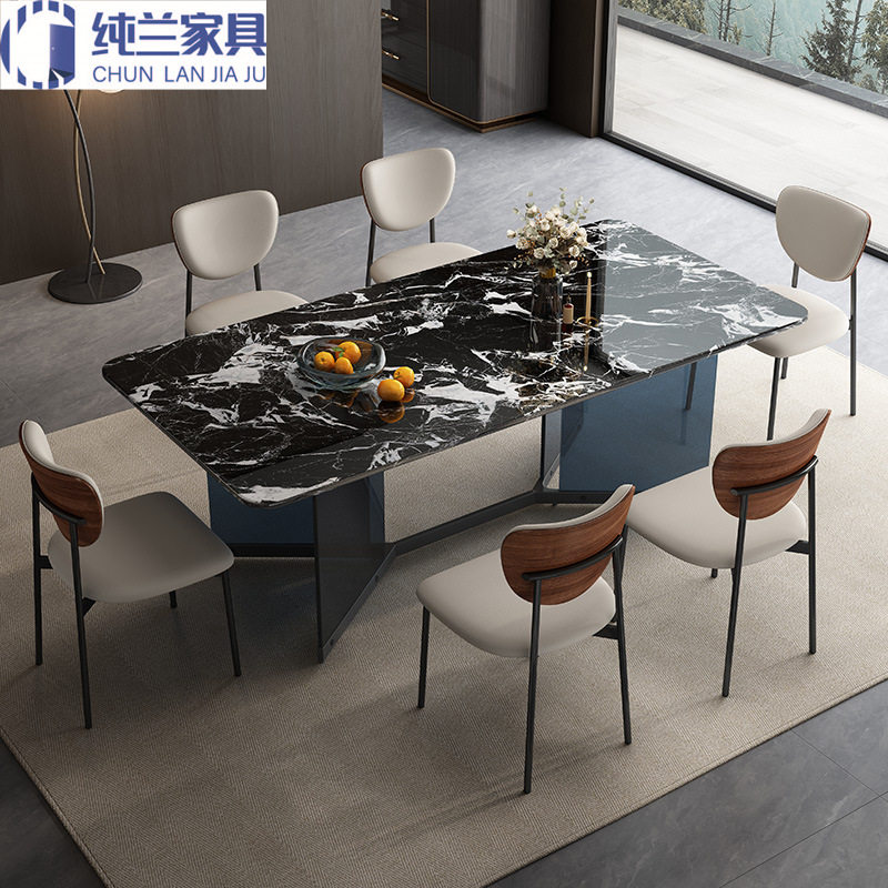 意式极简轻奢微晶石餐桌长方形家用餐桌椅组合小户型岩板吃饭桌子