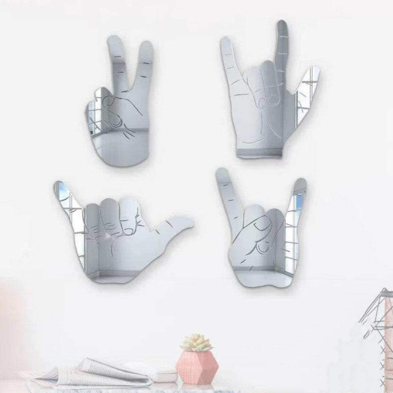 Fun Mirrored Wall Signs有趣的手势亚克力镜面贴家居装饰墙贴