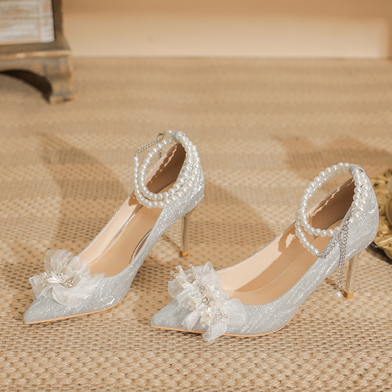 欧洲站2025年18岁成人礼高跟鞋女细跟两穿高级感水钻银色新娘鞋结