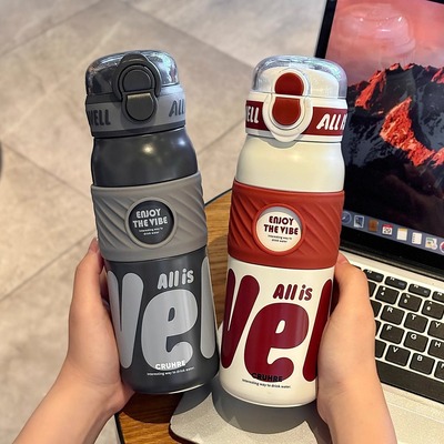 初中生保温杯男生2025新款女孩双饮吸管水杯上学专用水壶大容量