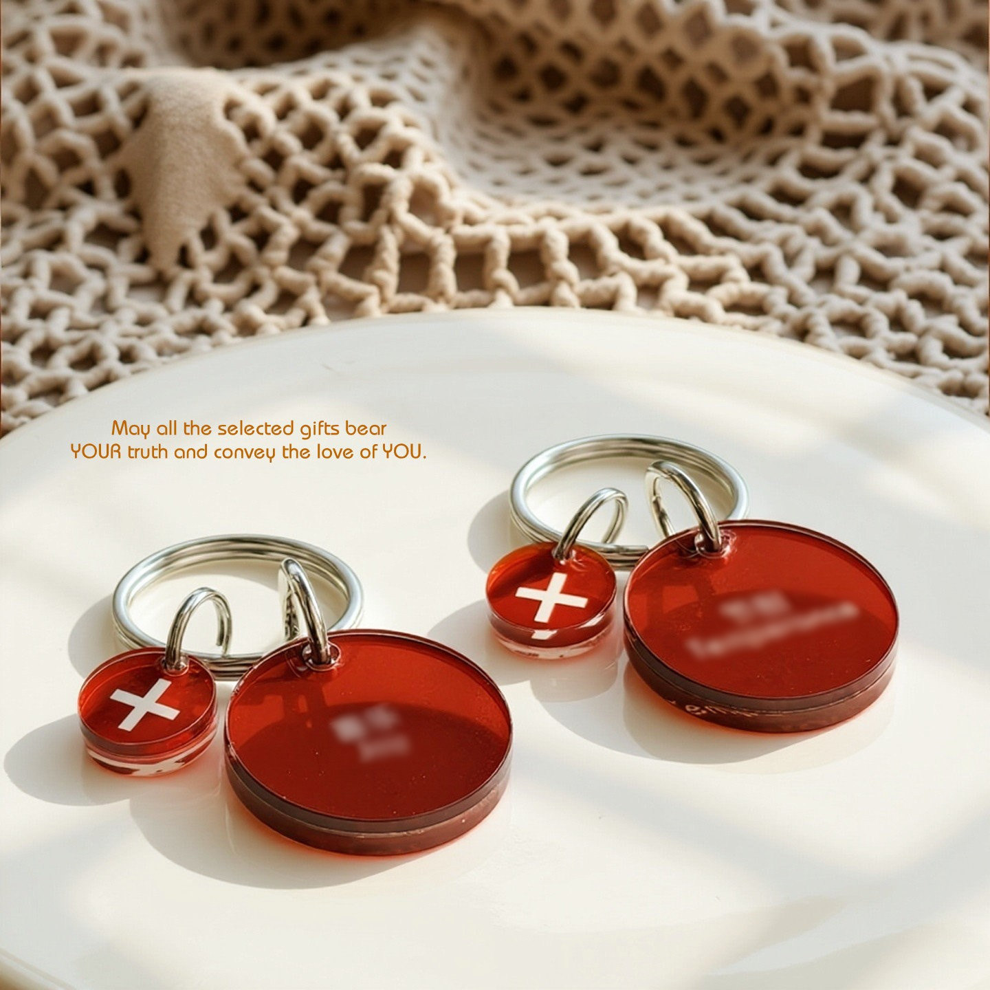 【颂】原创设计【果子】透明红色亚克力钥匙扣励志圆形包挂件文创