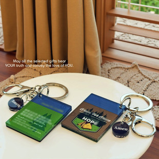 【颂】原创【应许】蓝绿繁体双面印刷方形亚克力钥匙扣挂件中英文