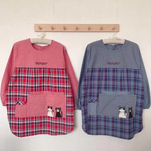 日本KUSUGURU刺绣猫咪家居防污防油罩衣反穿烘焙花艺有袖 5078