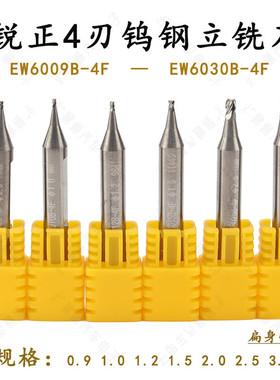 锐正4刃钨钢立铣刀EW60B-4F 0.9 1.0 1.2 1.5mm扁身 钨钢4齿刀