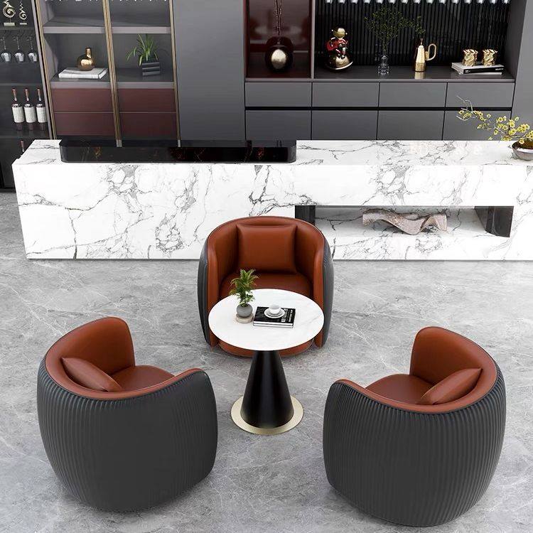 轻奢皮质单人沙发酒店大堂美容院洽谈商务沙发办公接待桌椅组合