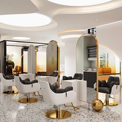 新款网红理发店镜台不锈钢单双面落地镜发廊专用剪发烫染美发镜子