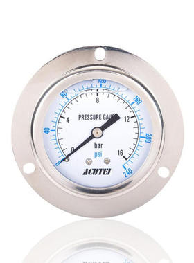 不锈钢压力表充油耐振轴向带前边USA YN60BF 16BAR 240PSI 1/4PT