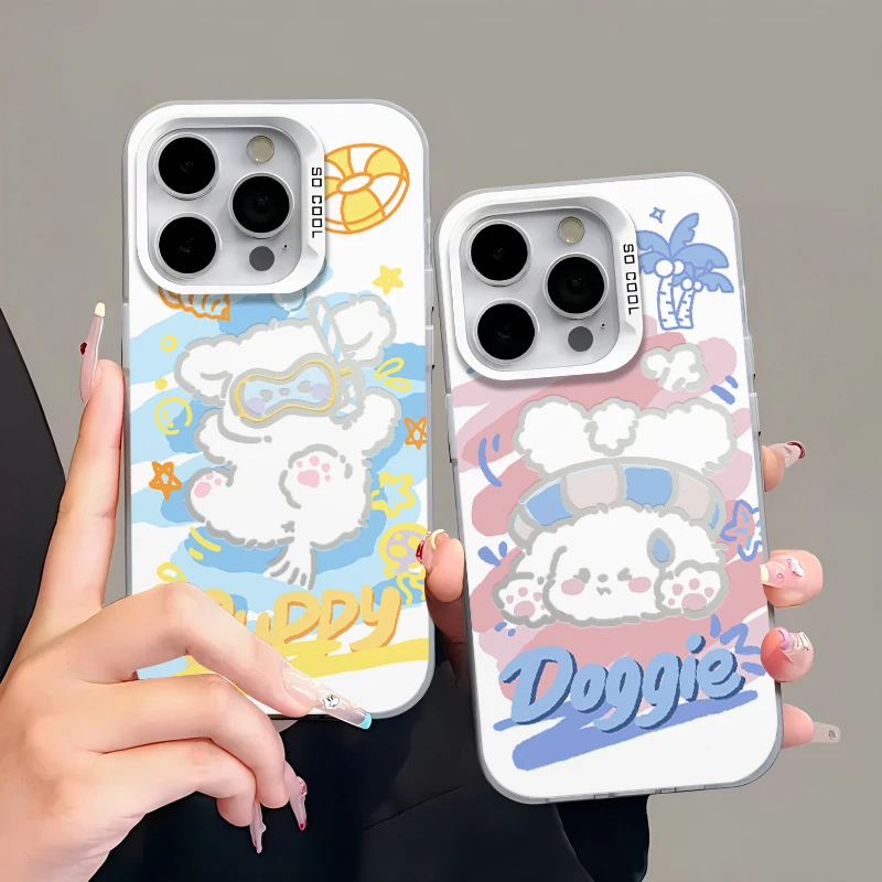 华为NOVA14ULTRA潜水线条小狗适用iPhone12卡通彩银硬15PLUS情侣苹果13手机壳16ProMax可爱VIVOs30荣耀400PRO