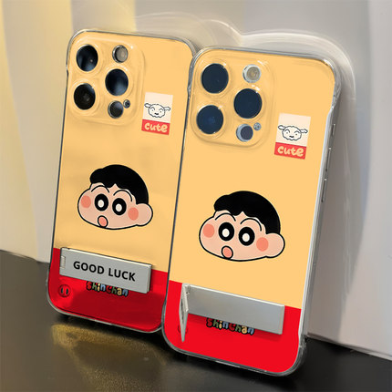 张嘴小新小白17ProMax超薄苹果12无边框红米NOTE15透明手机壳带支架iPhone14可爱IQOO13硬16PLUS适用荣耀X70I