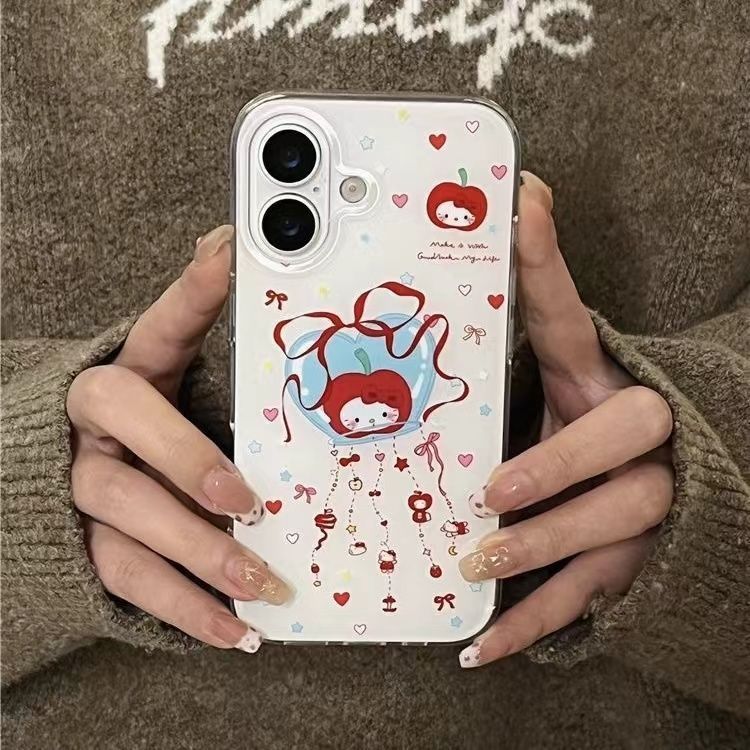 适用苹果凯蒂猫风铃16PLUS大孔荣耀POWER小清新13华为Nova14手机壳ins风iPhone15硬IQOOZ10TURBO创意12ProMax