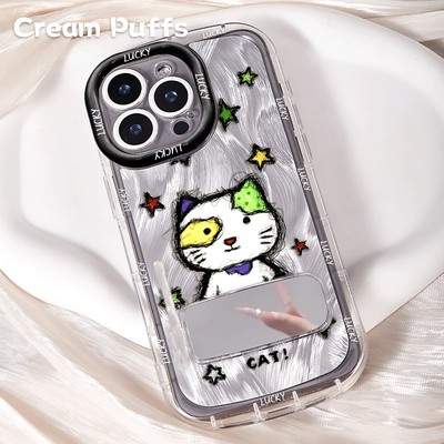 潦草星星小怪OPPORENO15C搞怪iPhone13适用IQOONEO11带挂绳16plus高颜值手机壳软苹果14镜子支架17ProMax创意