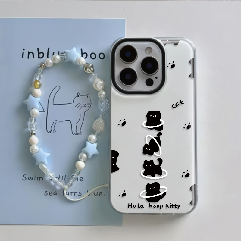 15ProMax呼啦圈黑猫华为PURA80PRO手机壳带挂绳iPhone14plus大孔13适用硬12可爱苹果16少女心荣耀400可爱a58x