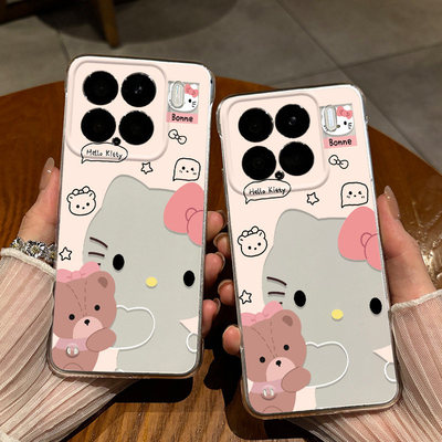 镂空kt抱小熊无边框OPPORENO15C硬iPhone13透明可爱12p适用苹果16PLUS手机壳华为NOVA14超薄卡通小米17ProMax