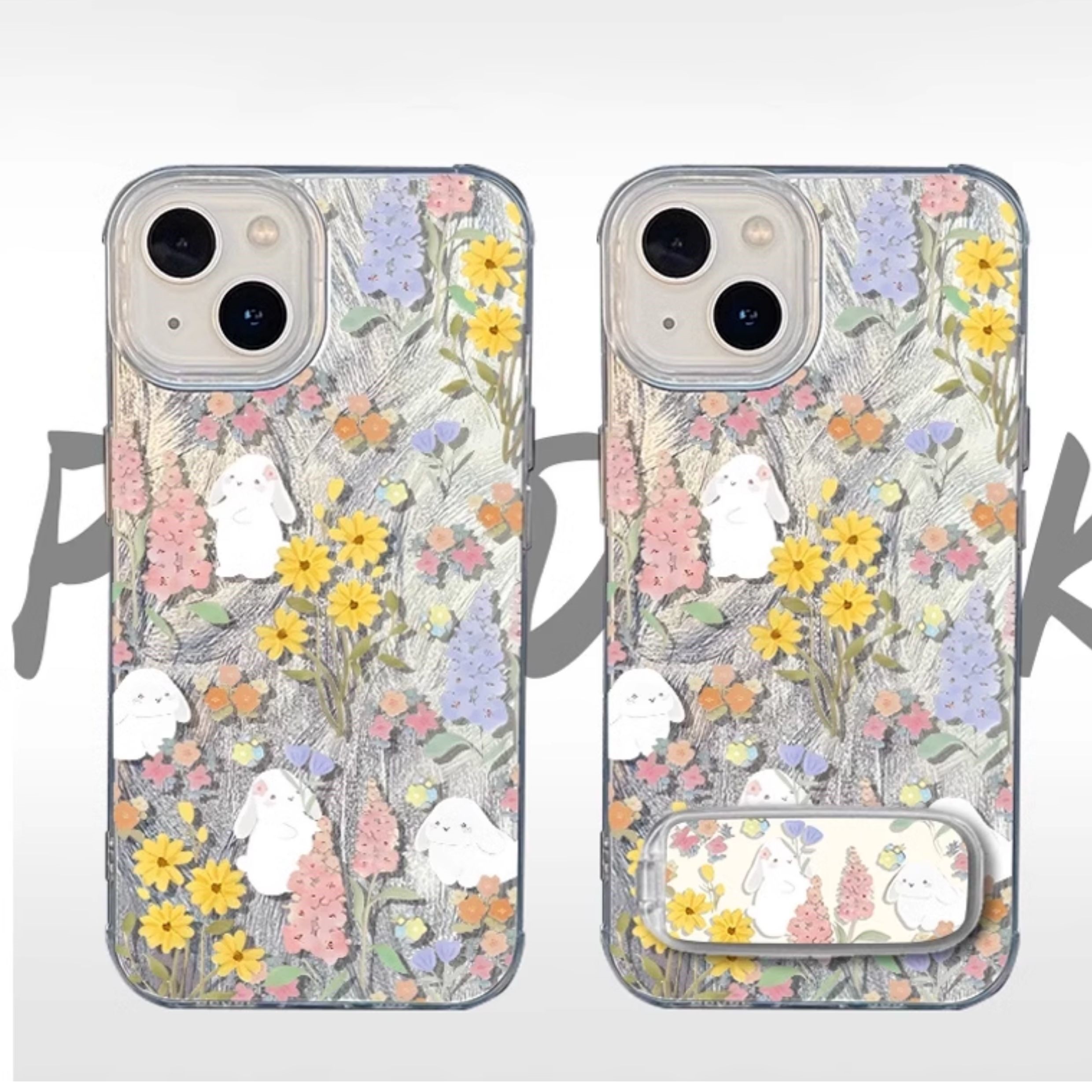 春日花丛兔子iPhone13华为Mate70高级感羽纱s20苹果16带镜子支架15plus荣耀400少女心12ProMax适用14手机壳硬