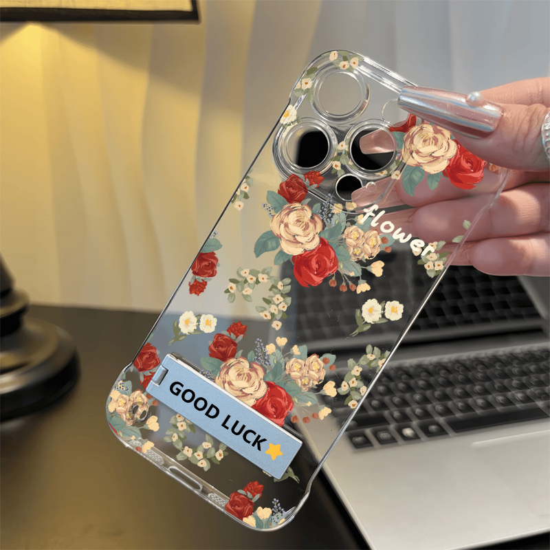 复古花朵16ProMax高级感iPhone15Plus透明苹果12超薄13带支架FINDX8创意P70适用NOTE14无边框硬荣耀300手机壳
