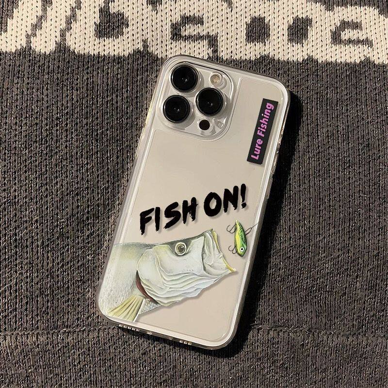 iPhone15小众华为PURA90创意红米TURBO5透明手机壳17ProMax软苹果13适用14PlusFISHON钓鱼英文图案OPPORENO16