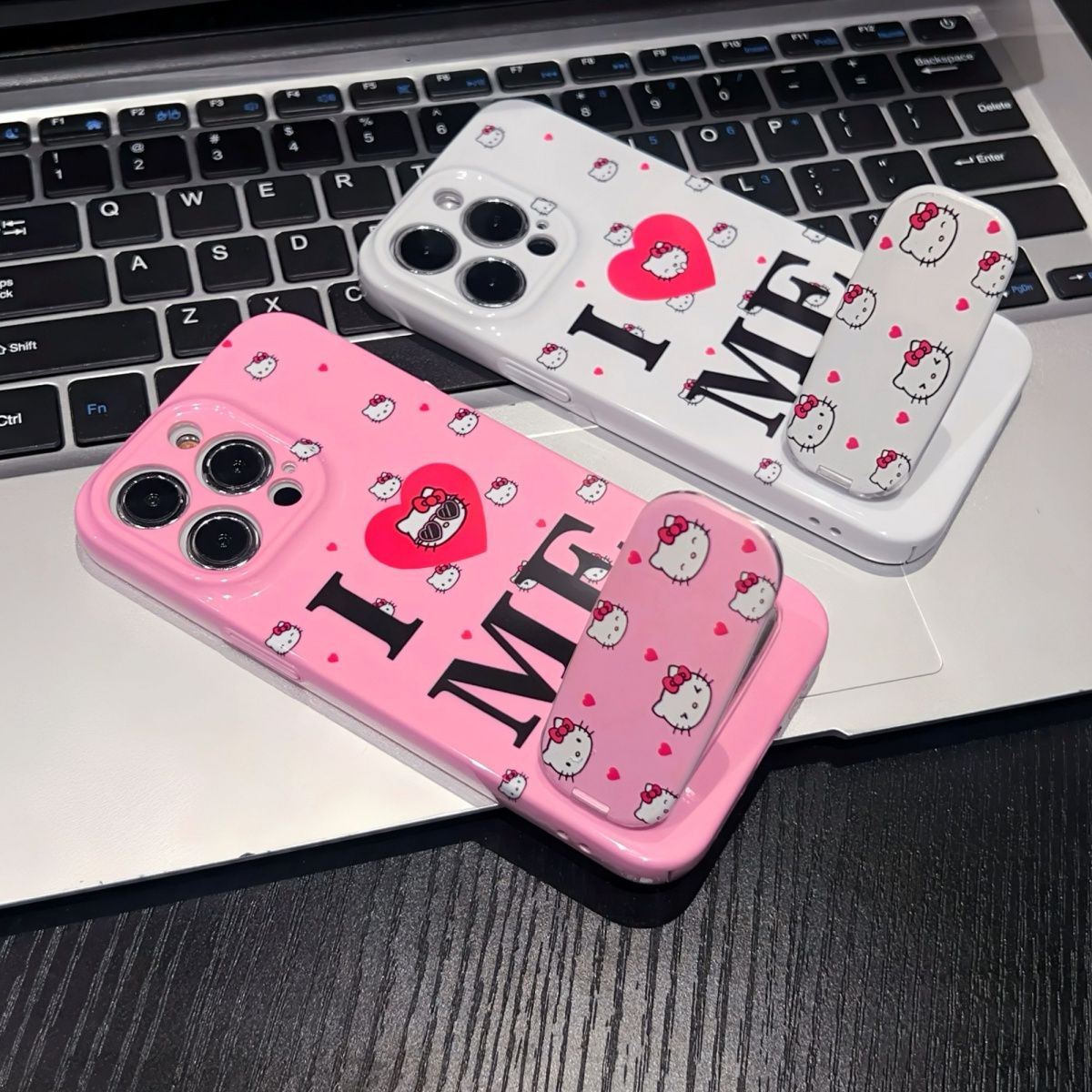 适用苹果14爱心kt猫16plus手机壳硬iPhone13菲林VIVOIQOO12带镜面支架15ProMax高级感OPPOk11少女心iqooneo10