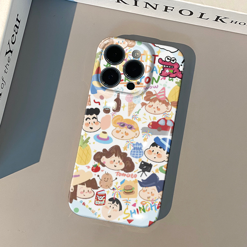 卡通16plus手机壳硬苹果14可爱13ProMax汉堡小新12适用iPhone15菲林iQOOneo10创意红米k70Ultra新款华为NOVA9