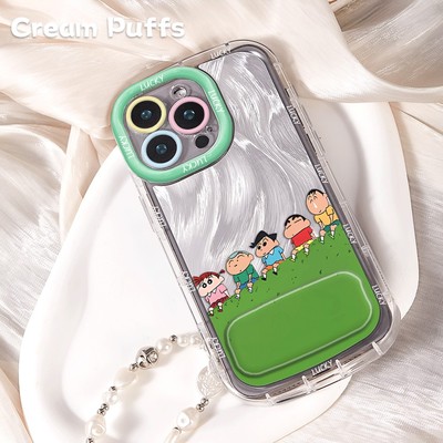 带挂绳15ProMax草坪小新手机壳软14plus适用苹果13可爱iPhone16卡通荣耀500pro创意华为NOVA12镜子支架小米17