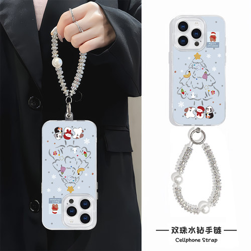 iPhone15硬OPPOreno13手机壳带挂绳红米note14羽纱苹果16plus适用12promax圣诞树雪人华为mate70卡通a5高级感
