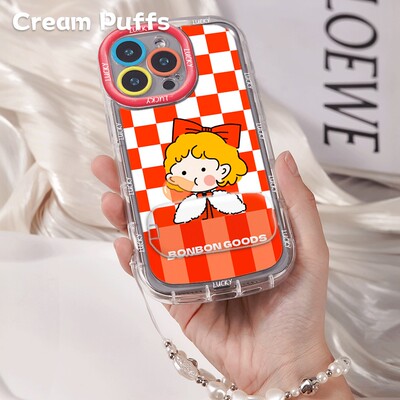 适用iPhone17手机壳软12苹果14镜子支架少女心一加13羽纱泡芙15PLUS吹泡泡女孩16ProMax带挂绳可爱真我GT8PRO