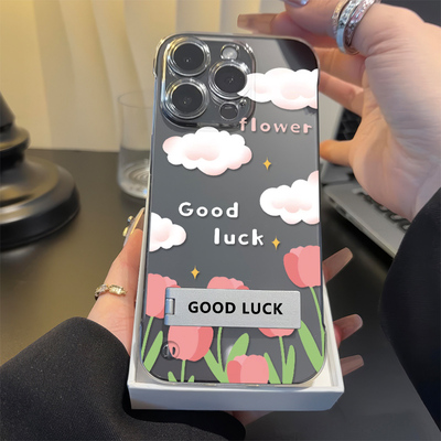 iPhone16超薄15手机壳带支架苹果14plus适用13高级感12ProMax透明硬OPPOFINDX8云朵花小米15ULTRAVIVOX200S