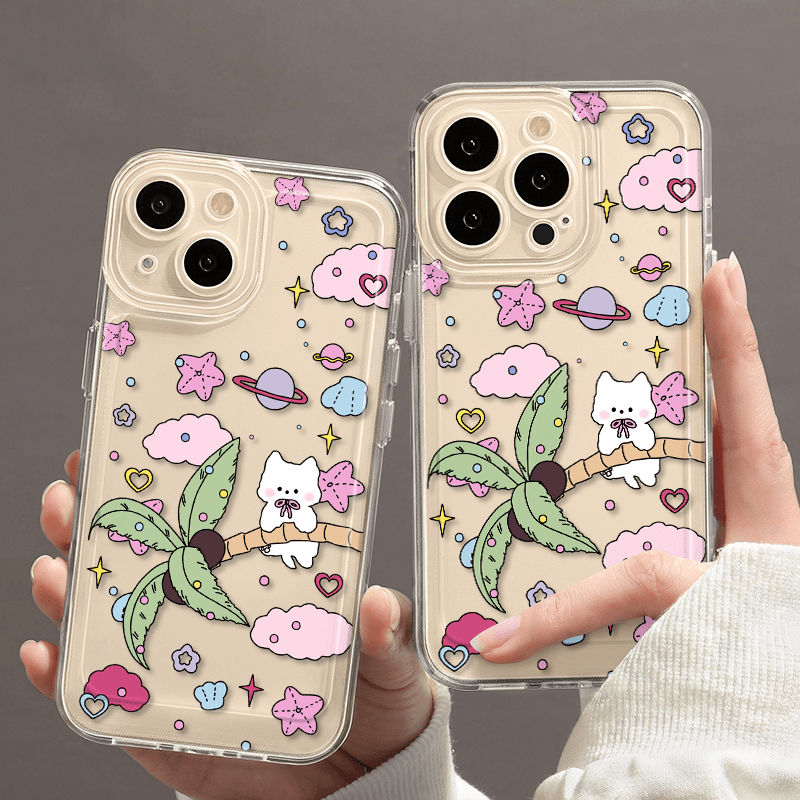 iPhone16e可爱苹果15红米TURBO4PRO适用ins风华为Nova14透明软IQOO13椰树小狗手机壳12ProMax少女心VIVOx200s