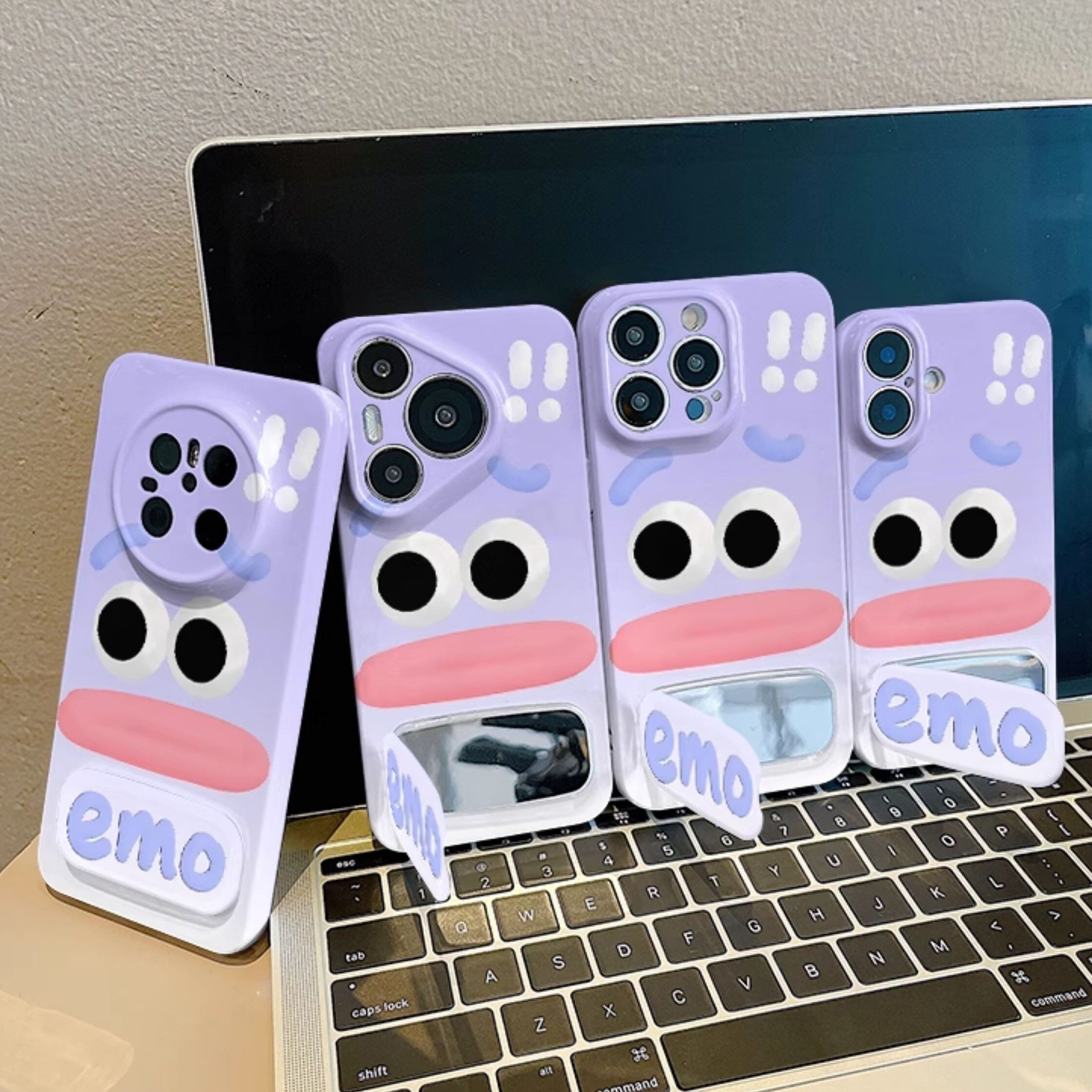 小米15SPRO高级感手机壳iPhone16创意无语表情12ProMax小众苹果13带镜子支架PLUS适用硬FINDX8菲林华为NOVA14