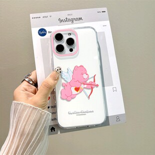 华为mate70适用iPhone15卡通大孔13ProMax硬12丘比特小熊OPPOReno11苹果14创意16plus手机壳带挂绳VIVOs20pro