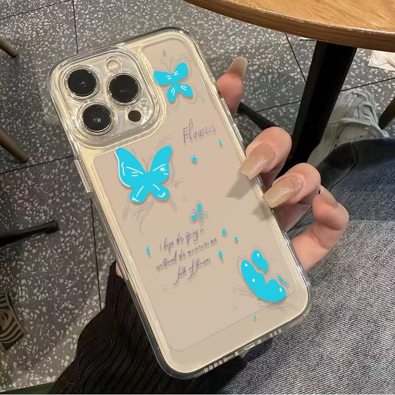 英文蝴蝶ins手机壳iPhone15小米CIVI4PRO适用红米NOTE12TURBO小众苹果16女款14ProMax透明软13创意VIVOS30PRO