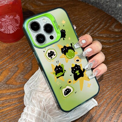 苹果16手机壳硬iPhone13新款情侣小鱼黑猫15彩银14plus适用华为NOVA12可爱17ProMax小清新一加ACE5ins风x20s0