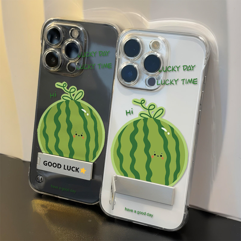 iQOO12透明iPhone16适用14ProMax无边框硬超薄13手机壳带支架苹果15plus高级感荣耀MAGIC6创意西瓜真我gt7pro