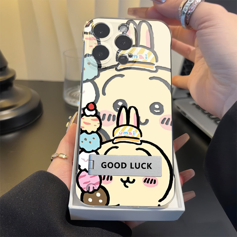 雪糕乌萨奇iPhone12高级感适用真我15T硬16plus可爱手机壳带支架苹果14无边框小米17ProMax超薄13透明VIVOS30