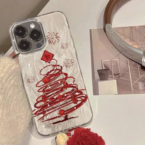 ins风红米k90羽纱12硬iPhone15小清新17ProMax苹果13手机壳16PLUS烟花发财树Nova14适用VIVOS50高级感OPPOA5X