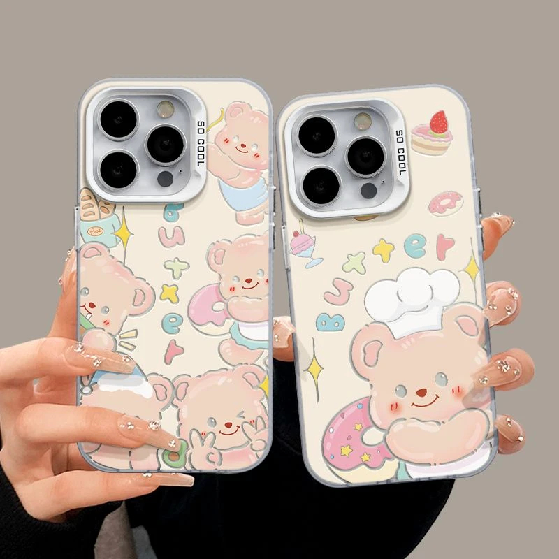 苹果13手机壳比耶黄油小熊16PLUS华为NOVA14ULTRA可爱适用硬iPhone12真我NEO7TURBO彩银15ProMax卡通荣耀x70i