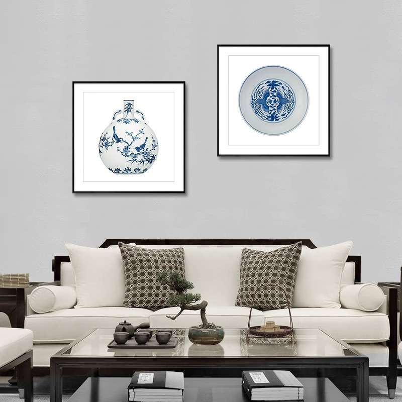 中国风青花瓷装饰画客厅书房饭店火锅店挂画青釉瓷器花瓶陶瓷图片