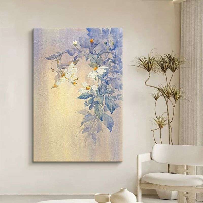 顺丰白玉兰纯手绘油画新中式玄关装饰画客厅抽象花卉紫色丙烯工笔图片