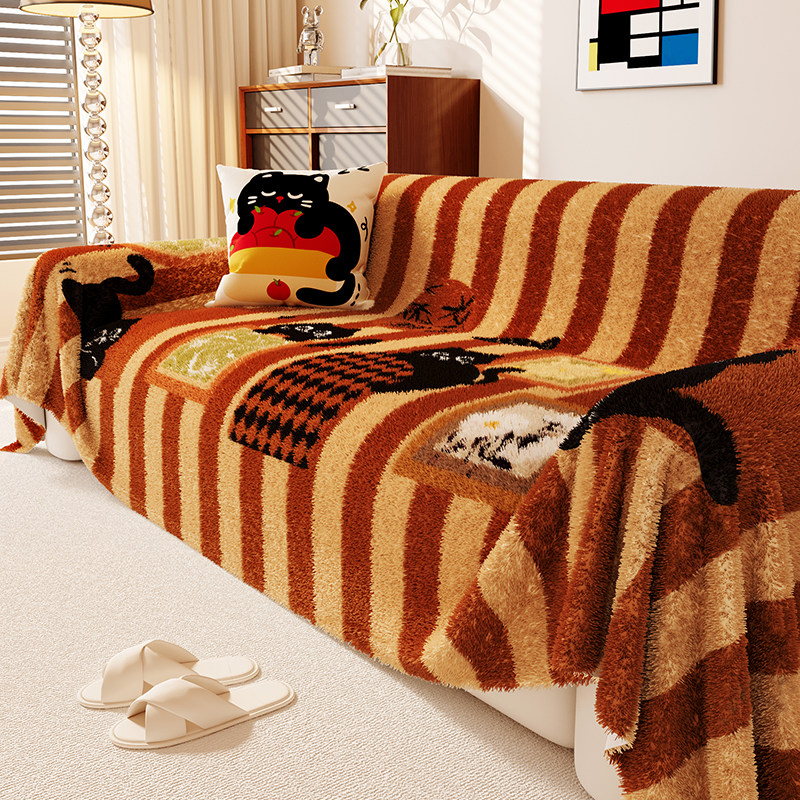 卡通猫猫一片式沙发巾毛绒加厚防猫抓全包沙发盖布通用满铺沙发罩,居家布艺,沙发垫,淘宝优惠券,粉丝福利购,淘宝优惠卷