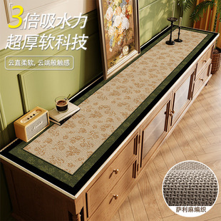 防水防脏酒柜盖布高级感餐边柜垫仿麻复古绿色电视柜垫玄关鞋柜垫