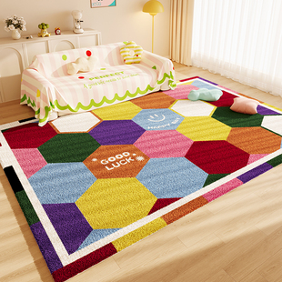 彩色拼图地毯几何图形多巴胺儿童地垫房间隔凉防滑垫客厅茶几毯垫