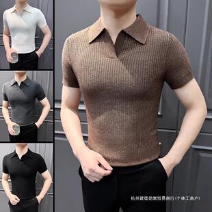 男款 t恤 新款 半袖 2025夏季 高级感痞帅韩版 短袖 v领针织polo衫 打底衫