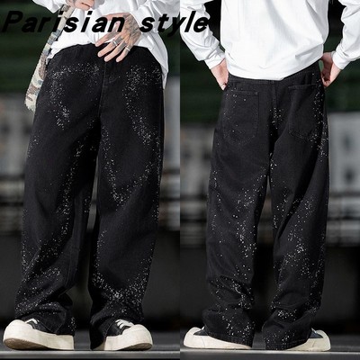 巴黎风黑色泼墨涂鸦牛仔裤