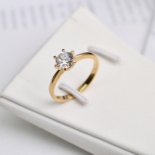 6爪单钻仿真钻戒女韩版百搭简约气质钛钢