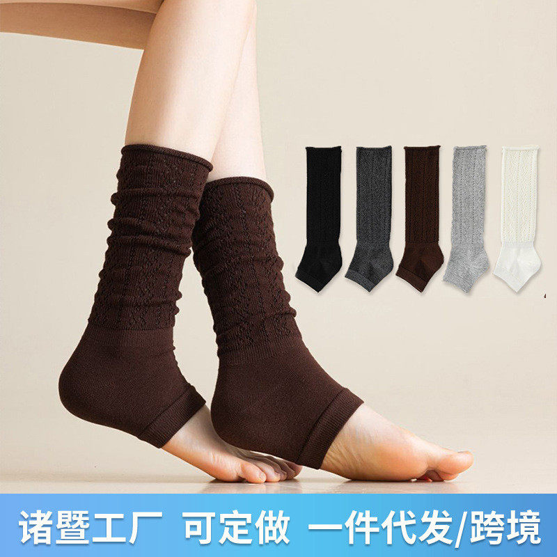 韩版时尚女士秋冬芭蕾风棉袜踩脚堆堆袜卷边网眼透气镂空设计